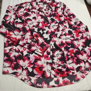 Rafaella Floral Button Down Shirt - Pink and Black